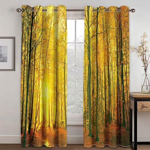 Blackout Curtains for Dining Room 2 Pack Yellow Black with Eyelet