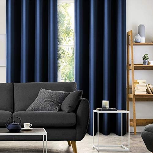 HOMEIDEAS 2 Panels Navy Blue Faux Silk Blackout Curtains 52x108 Inch