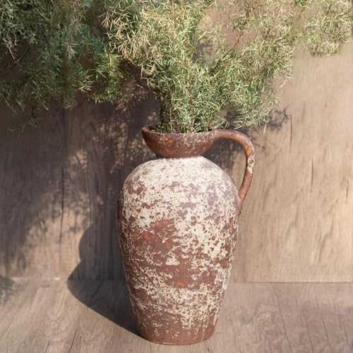 Brown Ceramic Rustic Farmhouse Vase with Handle