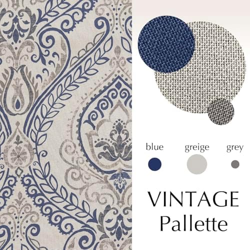 Vangao Damask Curtains 2 Panels 63 Inch Blue on Beige