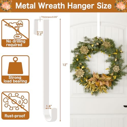 4 Pack Wreath Hangers for Front Door - White