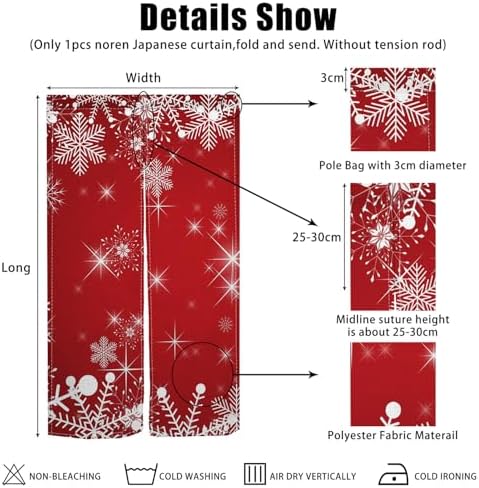 Christmas Red Noren Door Curtain with Snowflake Design