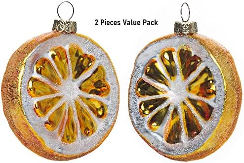 2 Pack Hand Blown Glass Lemon Ornaments for Christmas Tree