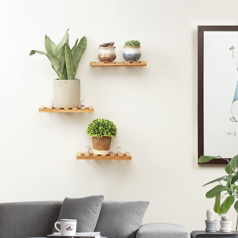 3Pcs Solid Bamboo Floating Shelves for Home Decor