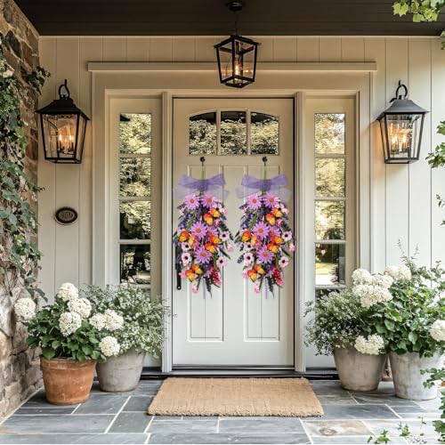GLOMAXLY Purple Lavender Wreath Swag Decor 2PCS
