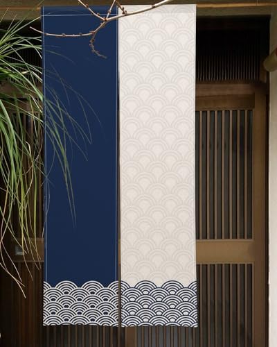ChloropLastid Japanese Noren Door Curtain Blue Beige Wave Panel