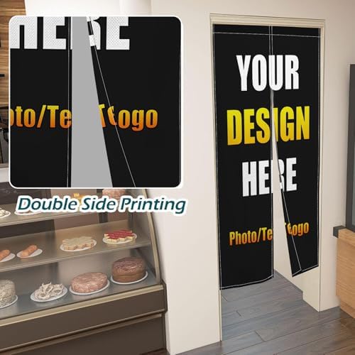 Leowefowa Custom Double Sided Noren Curtain Panel with Photo Text Logo