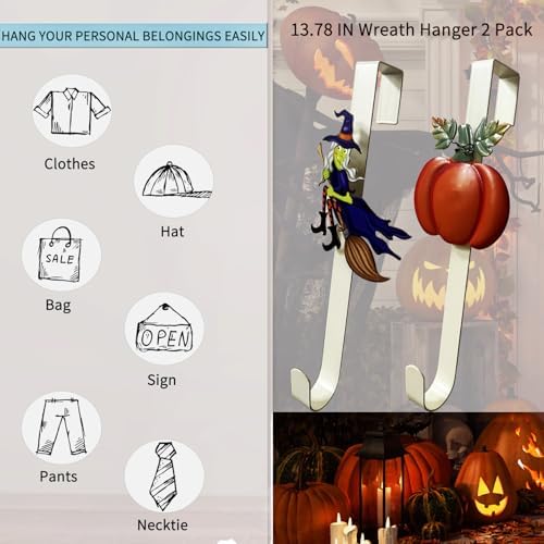 2 Pack Fall Wreath Door Hanger with Pumpkin Witch