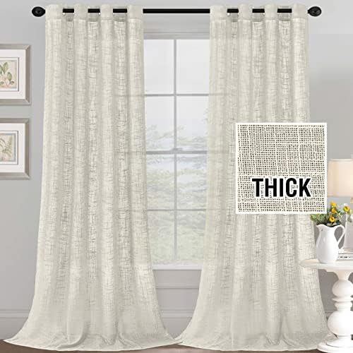 HVERSAILTEX Natural Linen Blended Curtains Burlap Textured Ivory 52 x 108