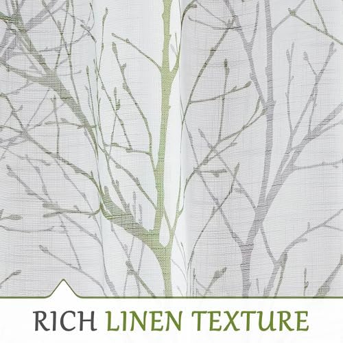 FMFUNCTEX Sheer French Door Curtain Panel 50x40 Green White Tree Print
