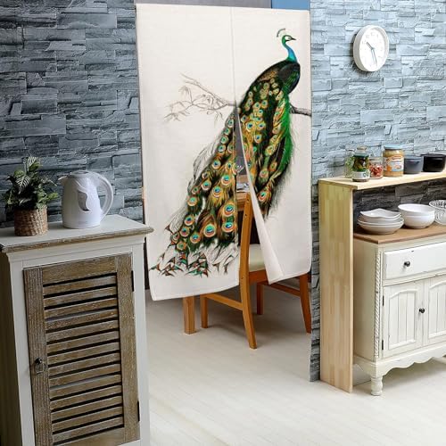 Japanese Noren Door Curtain 34x48 Inch Peacock Design