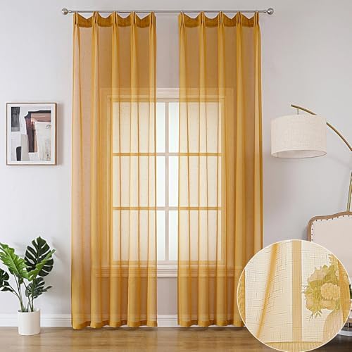 Gold Sheer Curtains 102 Inch Long 2 Panels