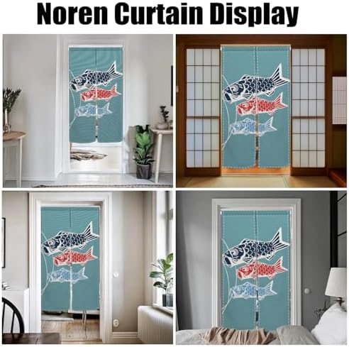 Traditional Long Style Japanese Noren Door Curtain with Blue Fishes Print