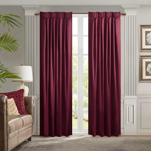 Elegant Burgundy Pleat Curtain Panel with Tieback