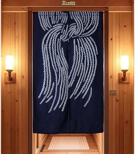 Hand Dyed Japanese Noren Curtain - Lucky Knot Indigo 335x59in