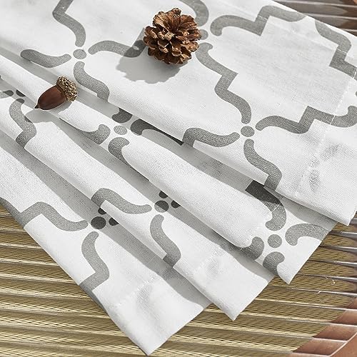Jinchan Linen Curtains Moroccan Trellis Print Grey 2 Panels Rod Pocket