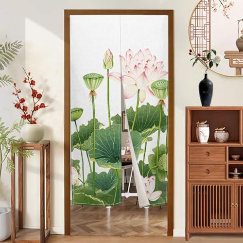 Japanese Noren Door Curtain with Lotus Print