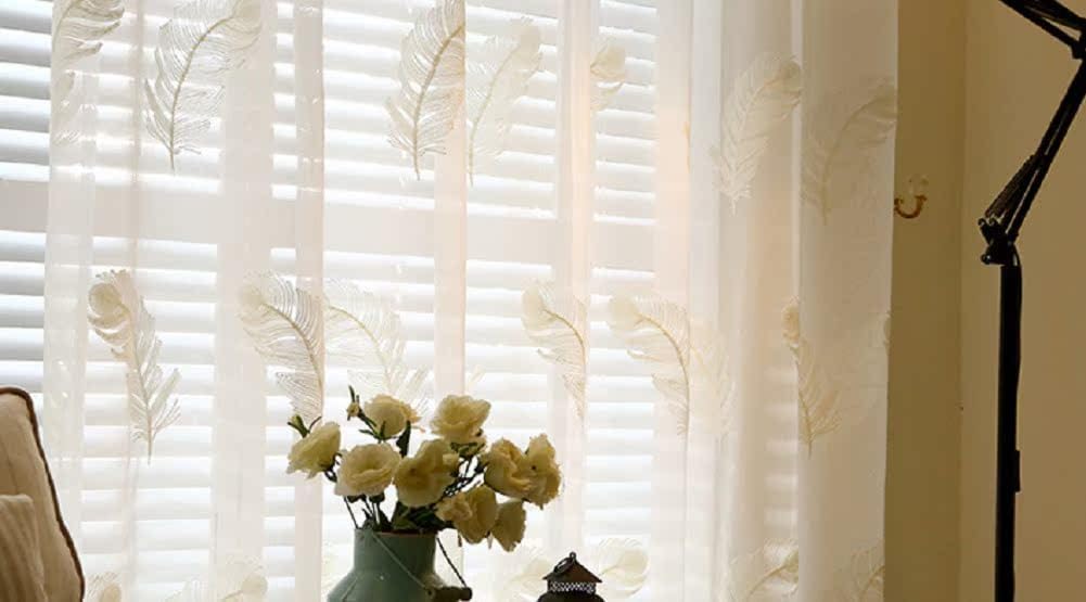 Modern Minimalist White Feather Yarn Embroidery Curtains 2 Panels
