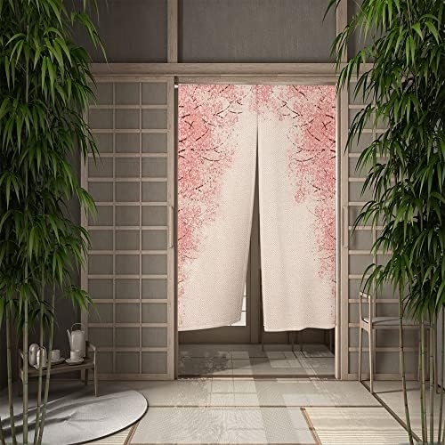 Leowefowa Pink Cherry Blossom Noren Curtain