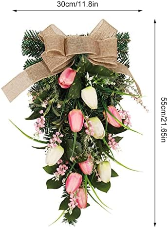 Artificial Tulips Teardrop Wreath for Front Door