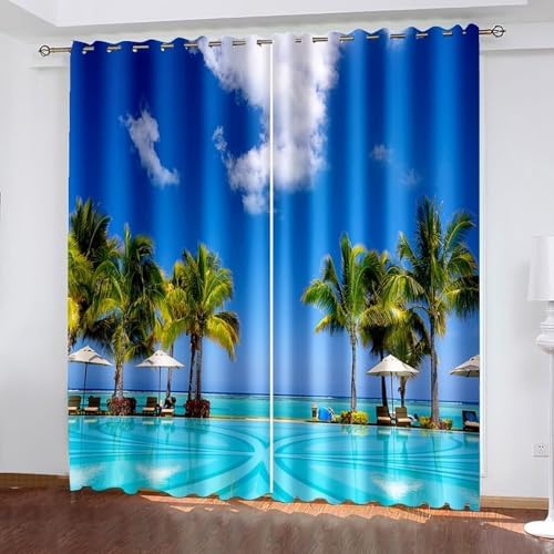 Blackout Curtains for Balcony Windows 2 Panels Blue Green