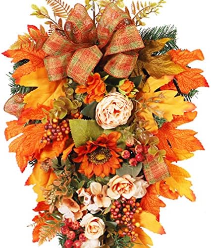 Fall Harvest Teardrop Wreath with Lights