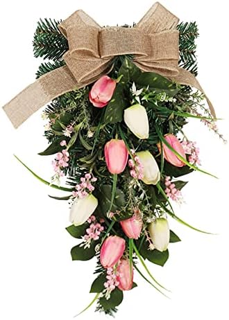 Artificial Tulips Teardrop Wreath for Front Door
