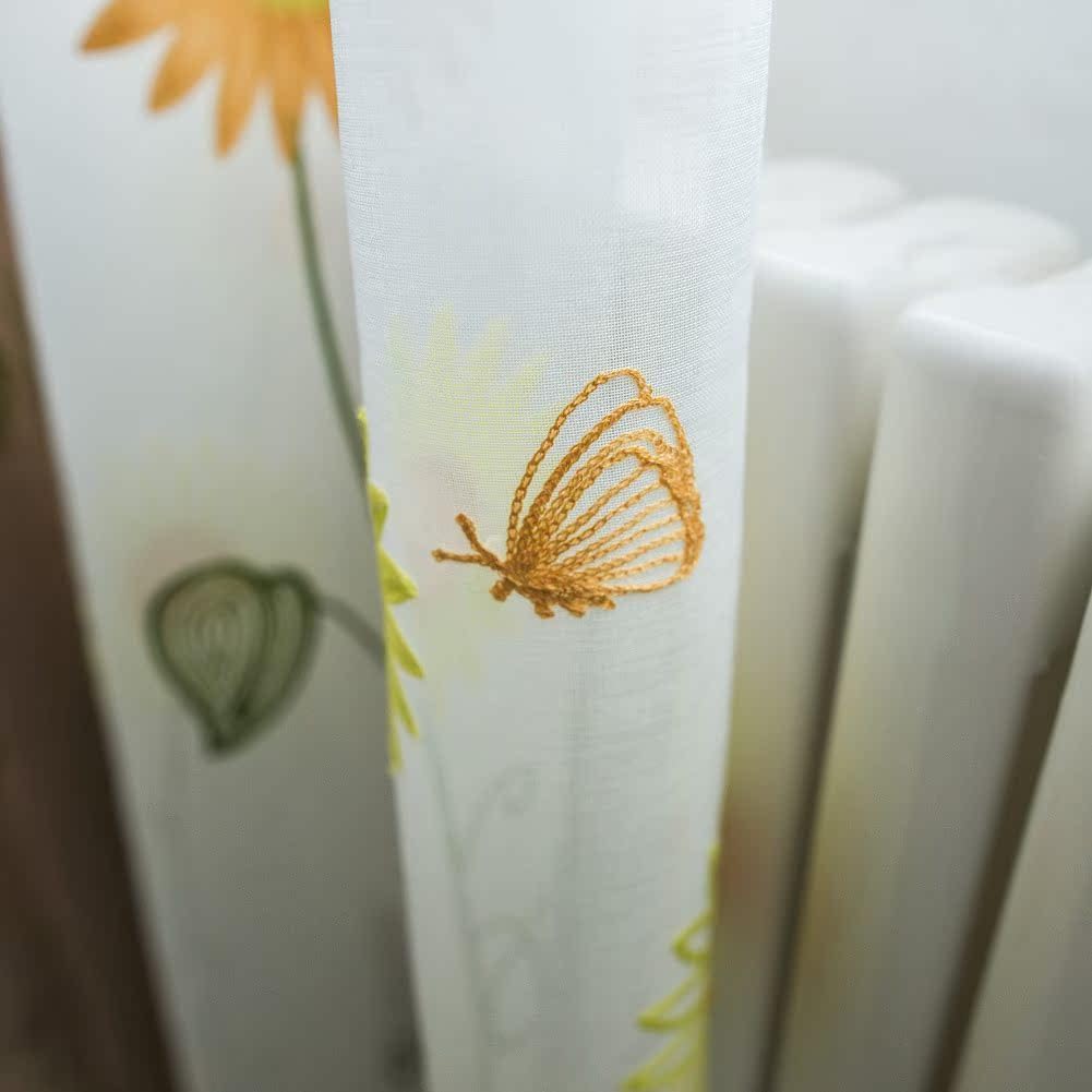 Iuokuby Pastoral Sunflower Embroidery Curtains Panel
