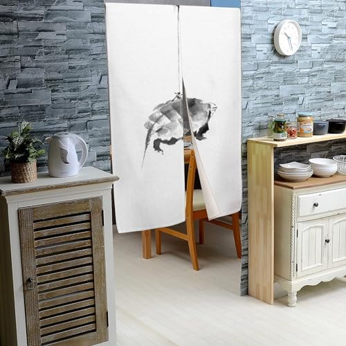 Long Japanese Noren Door Curtain Turtle White