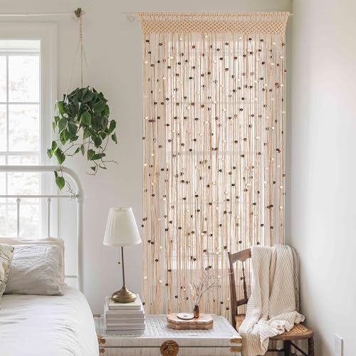 BECHAEO Boho Macrame Beaded Curtain for Doorway and Window