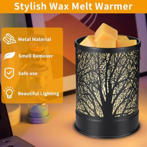 Metal Wax Melts Warmer with LED Light Black Tree Design
