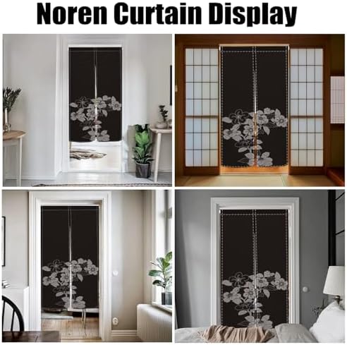 Japanese Door Curtain with Blooming Flowers Design