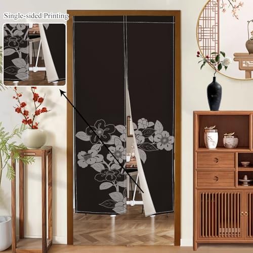 Japanese Door Curtain with Blooming Flowers Design