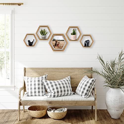 Bamboo Hexagon Floating Shelves Set Of 3