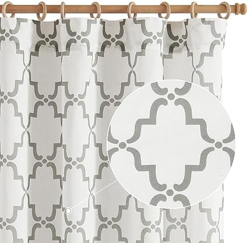 Jinchan Linen Curtains Moroccan Trellis Print Grey 2 Panels Rod Pocket