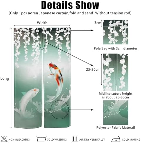 XMJJKUF Noren Door Curtain Brocade Fish Green 335x709