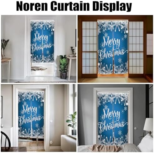 Blue Snowflake Christmas Noren Curtain 34x60