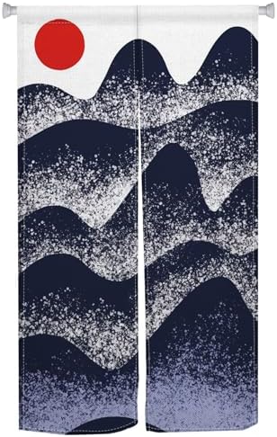 Traditional Japanese Noren Doorway Curtain with Sunset Mountain Print