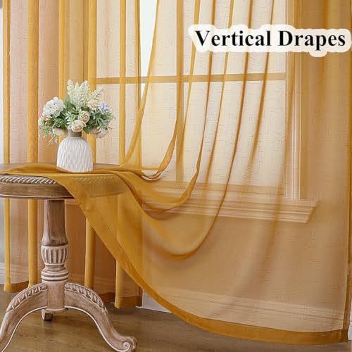 Gold Sheer Curtains 102 Inch Long 2 Panels