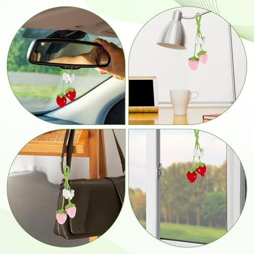 4 PCS Crochet Strawberry Car Hanging Ornaments