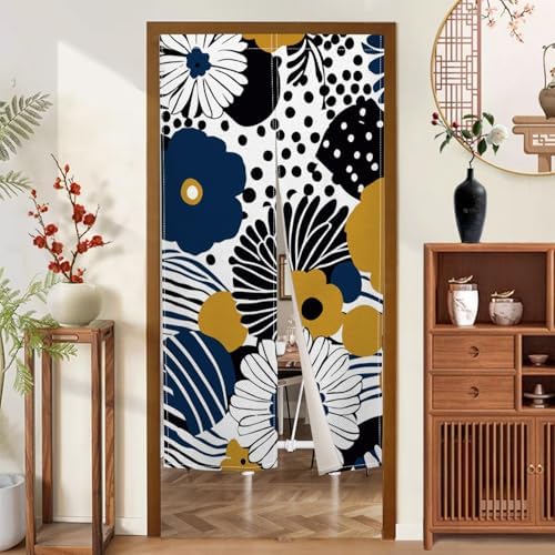 Blue Yellow Floral Noren Door Curtain Panel 335x709