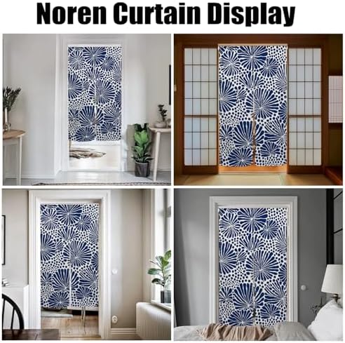 Japanese Noren Door Curtain Blue Floral Pattern