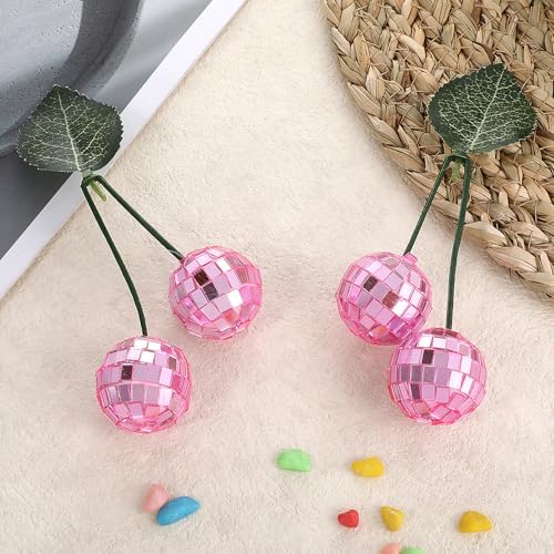 2Pcs Small Cherry Disco Ball Decor Pink