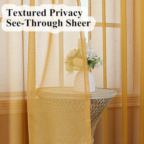 Gold Sheer Curtains 102 Inch Long 2 Panels
