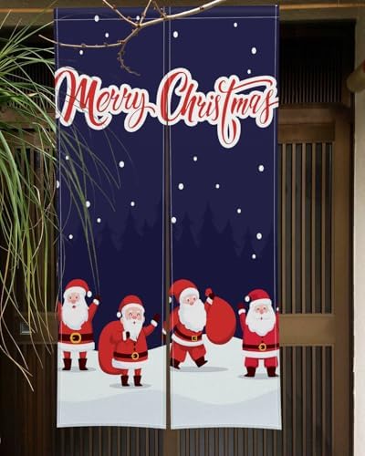 Japanese Noren Door Curtain with Snowman Christmas Design