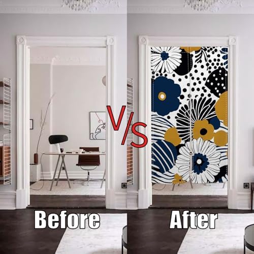 Blue Yellow Floral Noren Door Curtain Panel 335x709