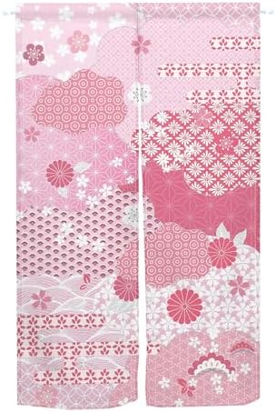 Japanese Pink Flowers Pattern Noren Door Curtain 34x60