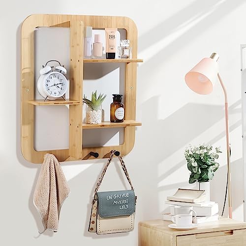 Proman Products Bamboo Floating Shelves with Hooks