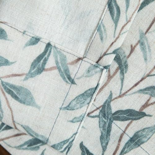 VOGOL Linen Textured Curtains with Leaves Print and Lace Border