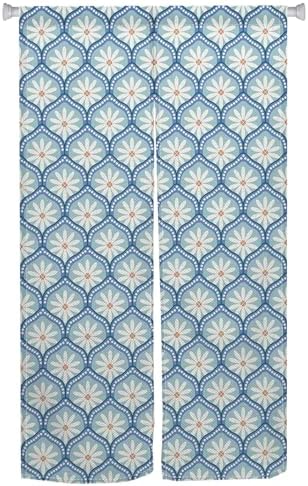 Traditional Japanese Noren Door Curtain 335x59 inch Blue Chrysanthemum